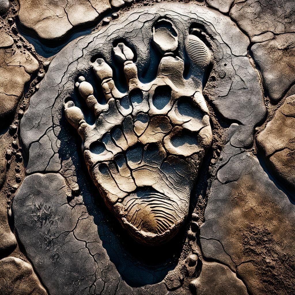 Large Stone Footprint in Mud, Giant Human Track