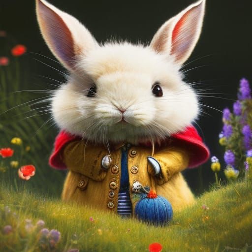 Anthropomorphic Bunny in Jacket, Detailed Matte Drawing