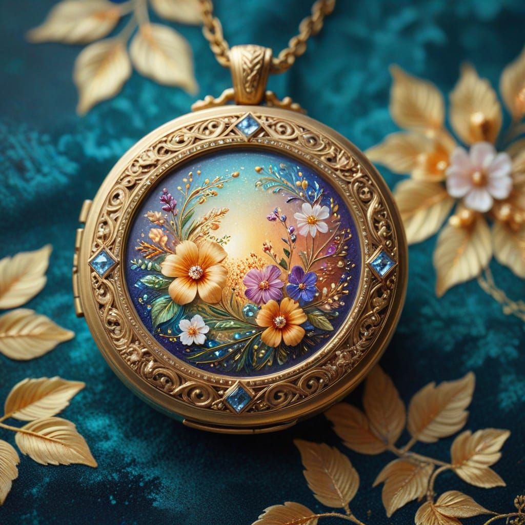 Impressionist Masterpiece of a Delicate Locket in Warm, Gold...