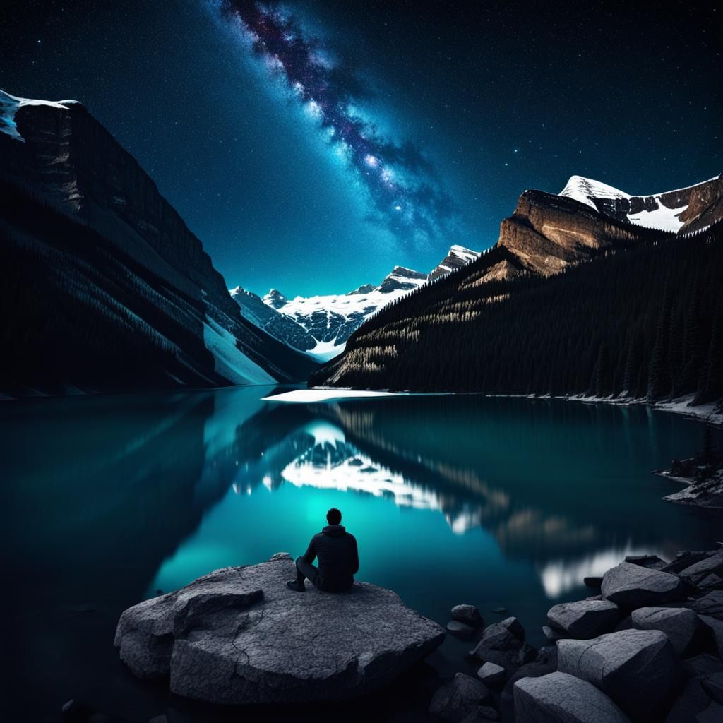 Starlit Silhouette at Lake Louise: 8k Concept Art