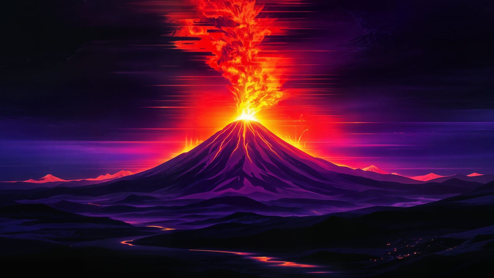 Glitch Art Volcano Erupts in Vibrant Colors
