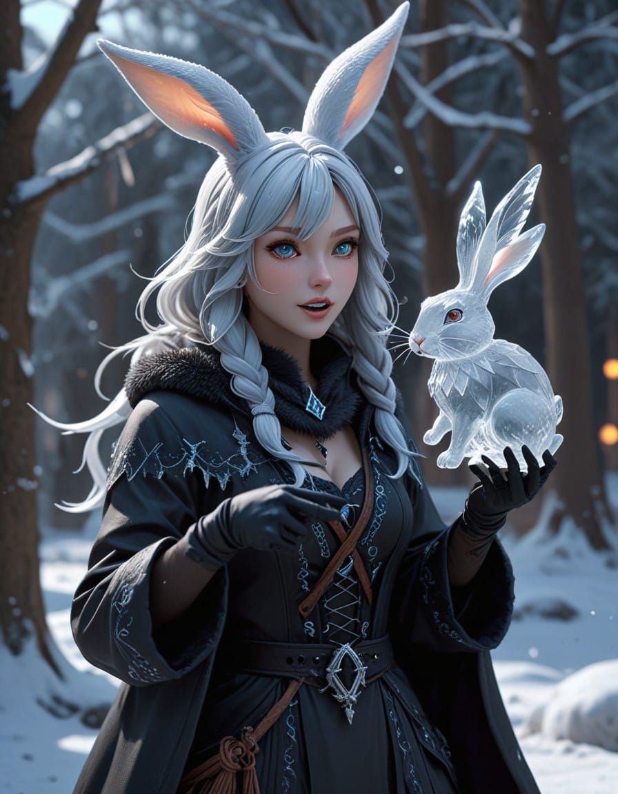 Winter Witch Creates Icy Bunny Sculpture with Magic