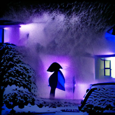Alien Emerges from House in Snowstorm