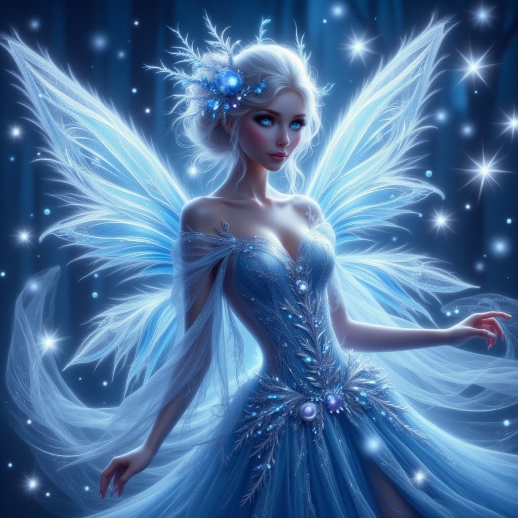 Celestial Frost Fairy in Iridescent Gown
