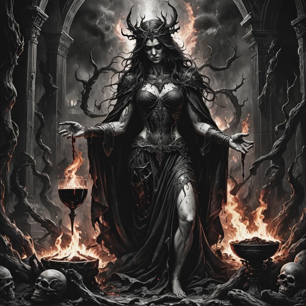 Dark Fantasy Altar in Black and White