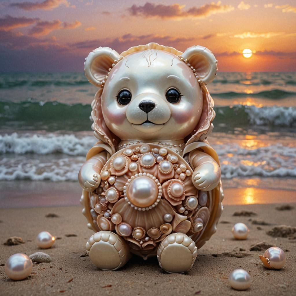 Teddy Bear in Shell at Sunset