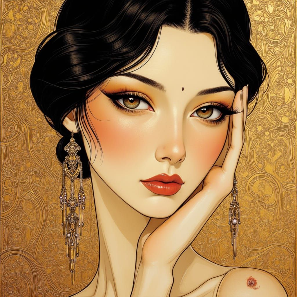 Symmetrical Face with Big Brown Eyes in Golden Hour Light