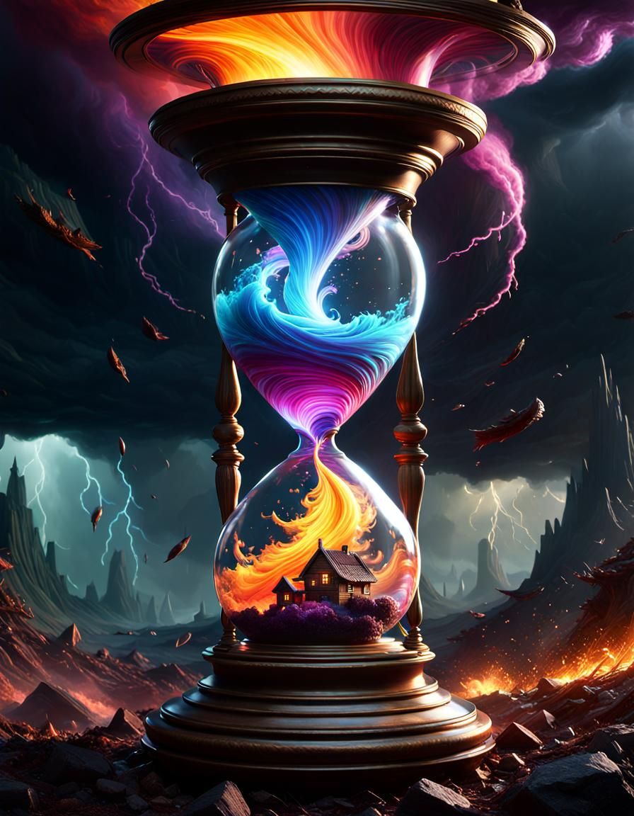 Tornado Inside Hourglass: Dark Fantasy Concept Art