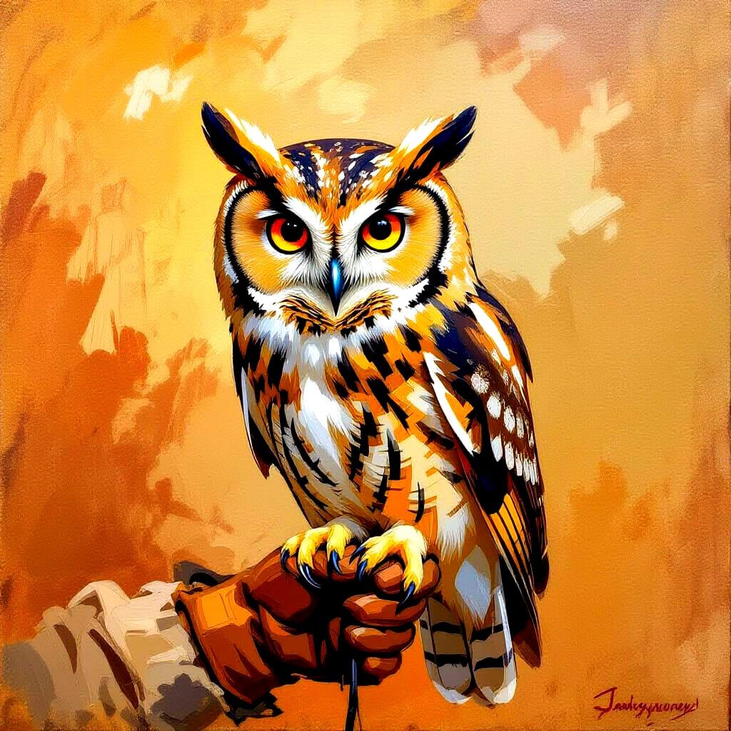 Bespectacled Owl in Sanctuary, Impasto Oil Painting
