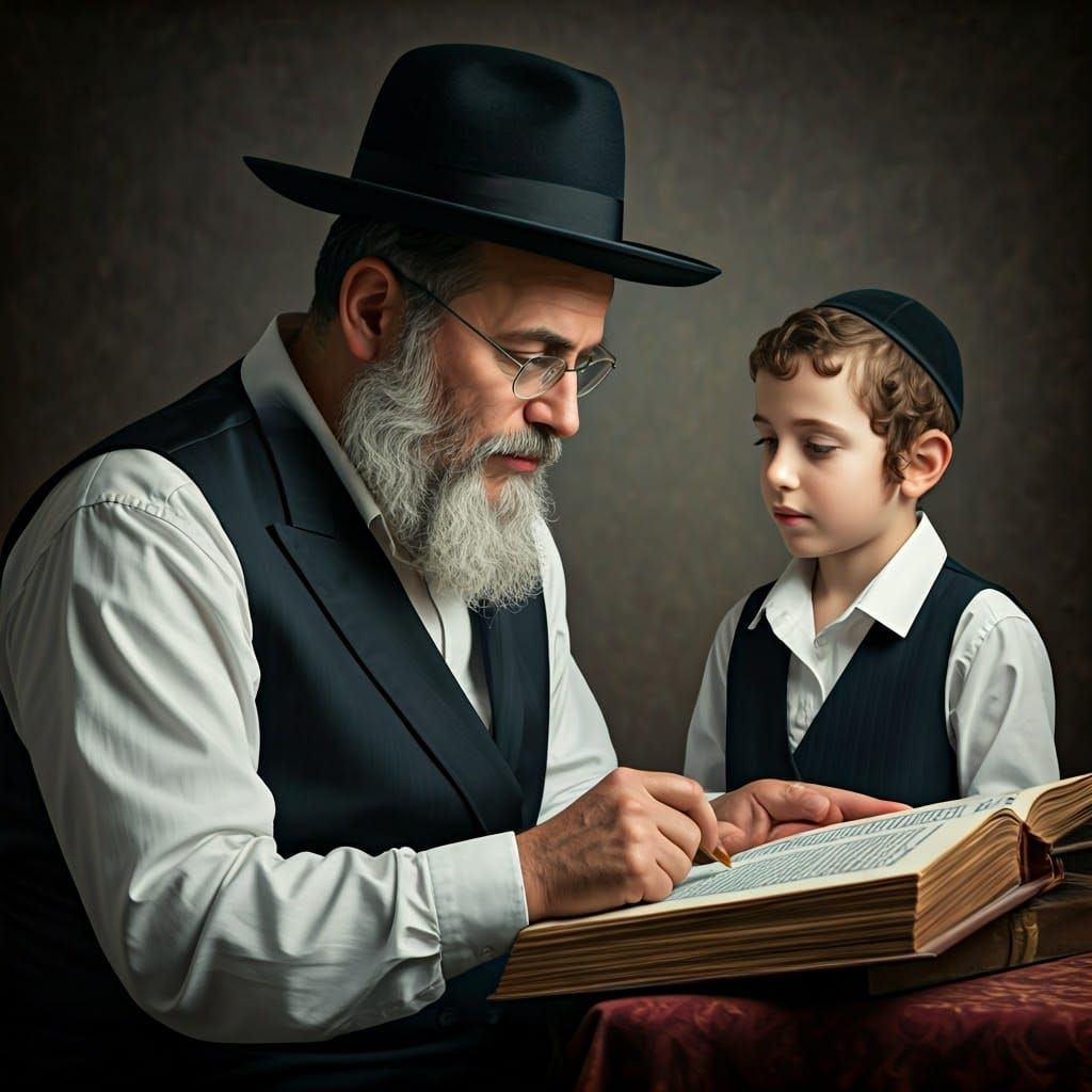 Hasidic Man and Son in Golden Light