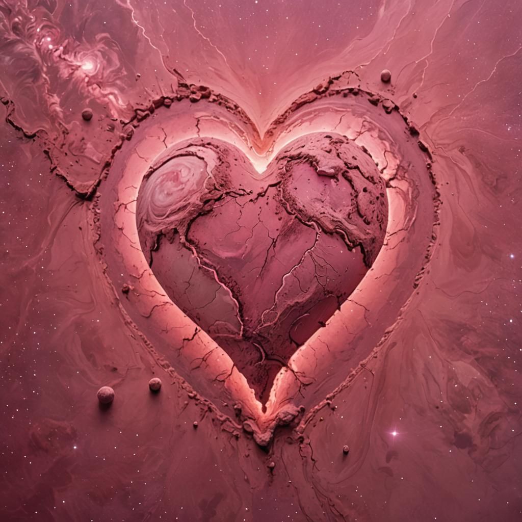 Pink Heart Planet in Pink Space