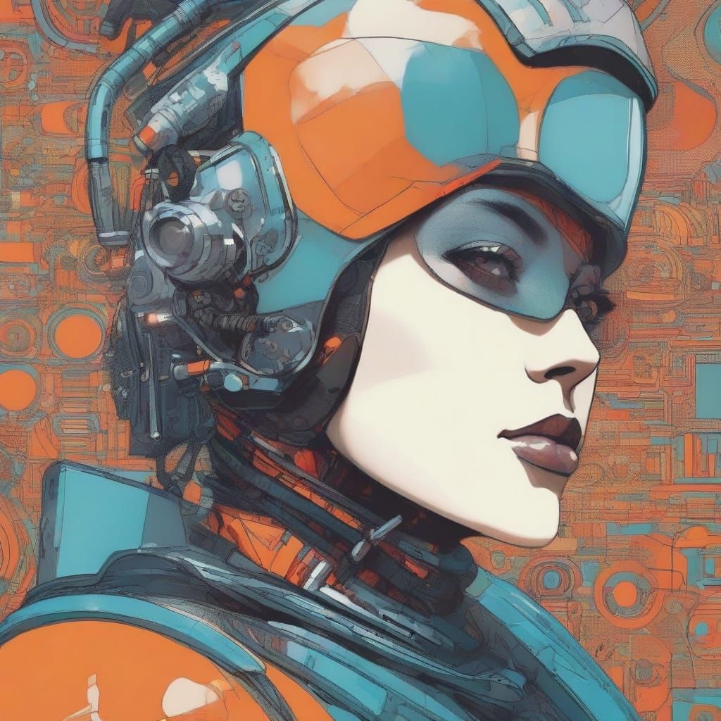 Futuristic Woman in Vibrant Retro-Pop Illustration