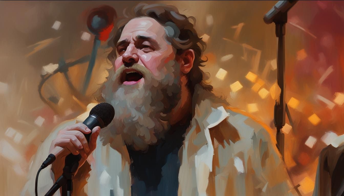 Bearded Singer on Stage: Hyperdetailed Oil Painting