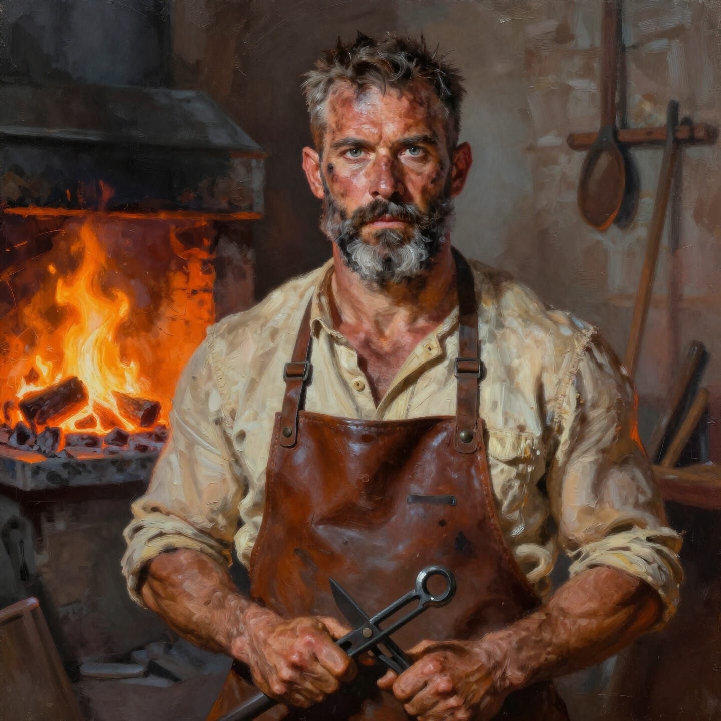 Rich Oil Portrait of a Determined Craftsman
