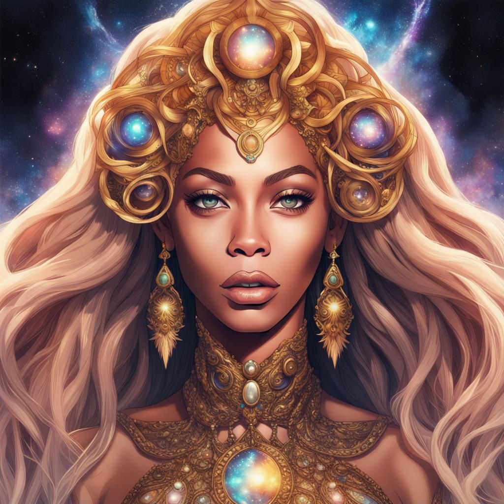 Beyoncé as Cosmic Goddess in Anime Style