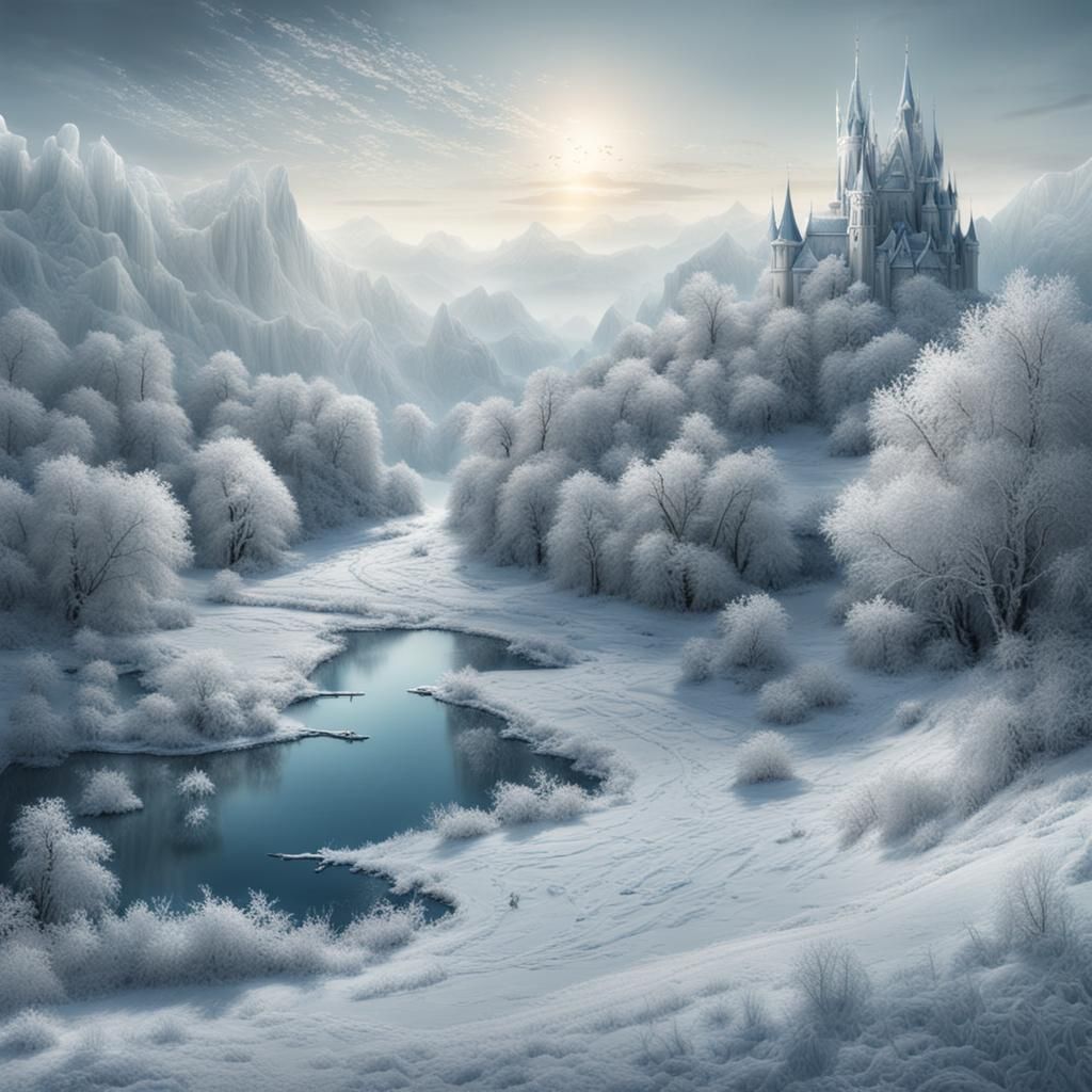 Frosted Fantasy Landscape in Matte Painting Style