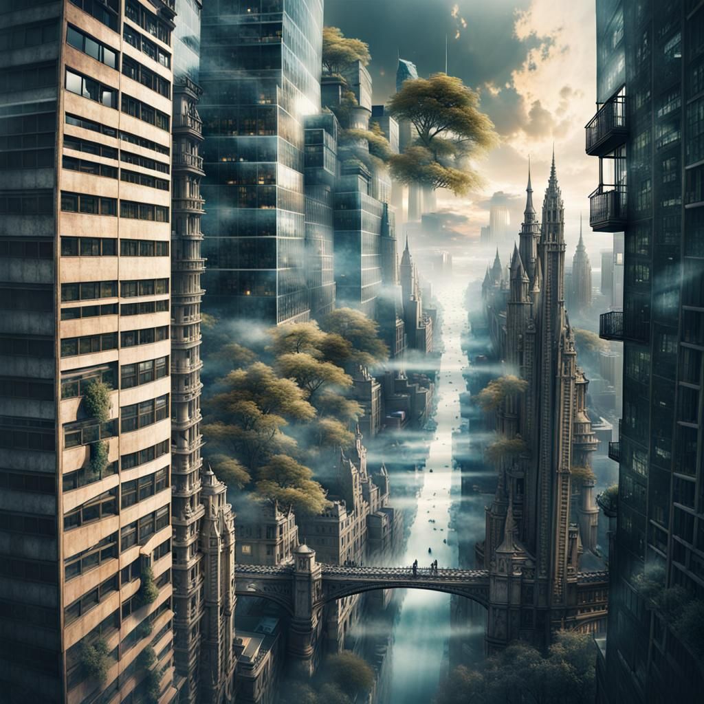 Surreal Double Exposure: Nature Meets Cityscape