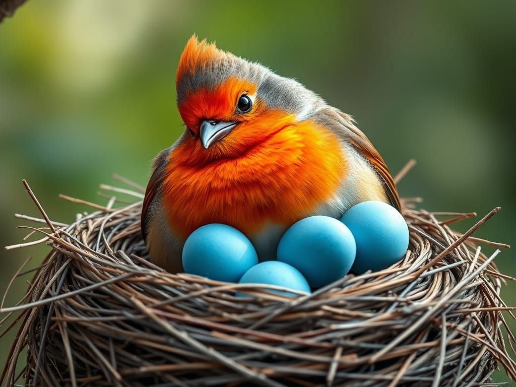 Proud Red Robin with Blue Eggs