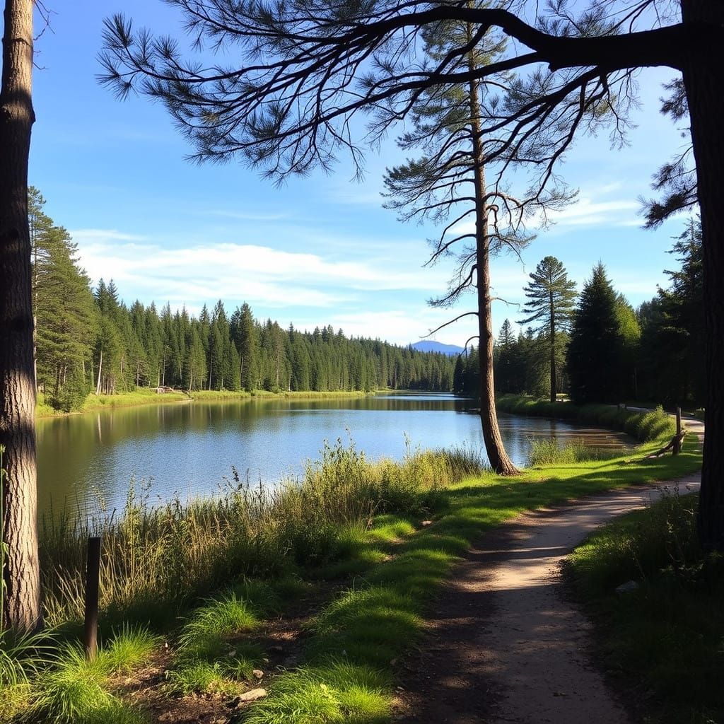 Serene Forest Glen Scene with Tranquil Pond