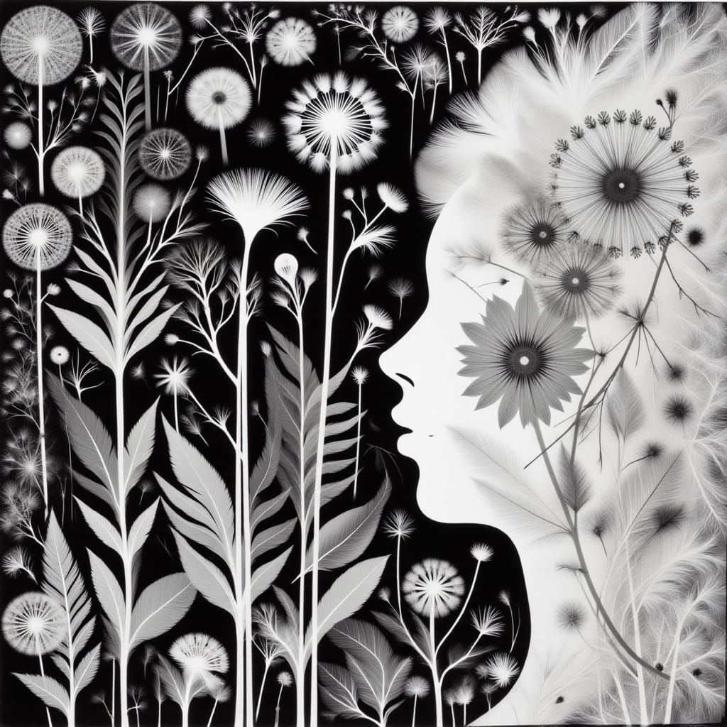 Botanical Dream in Black and White: Etching Style
