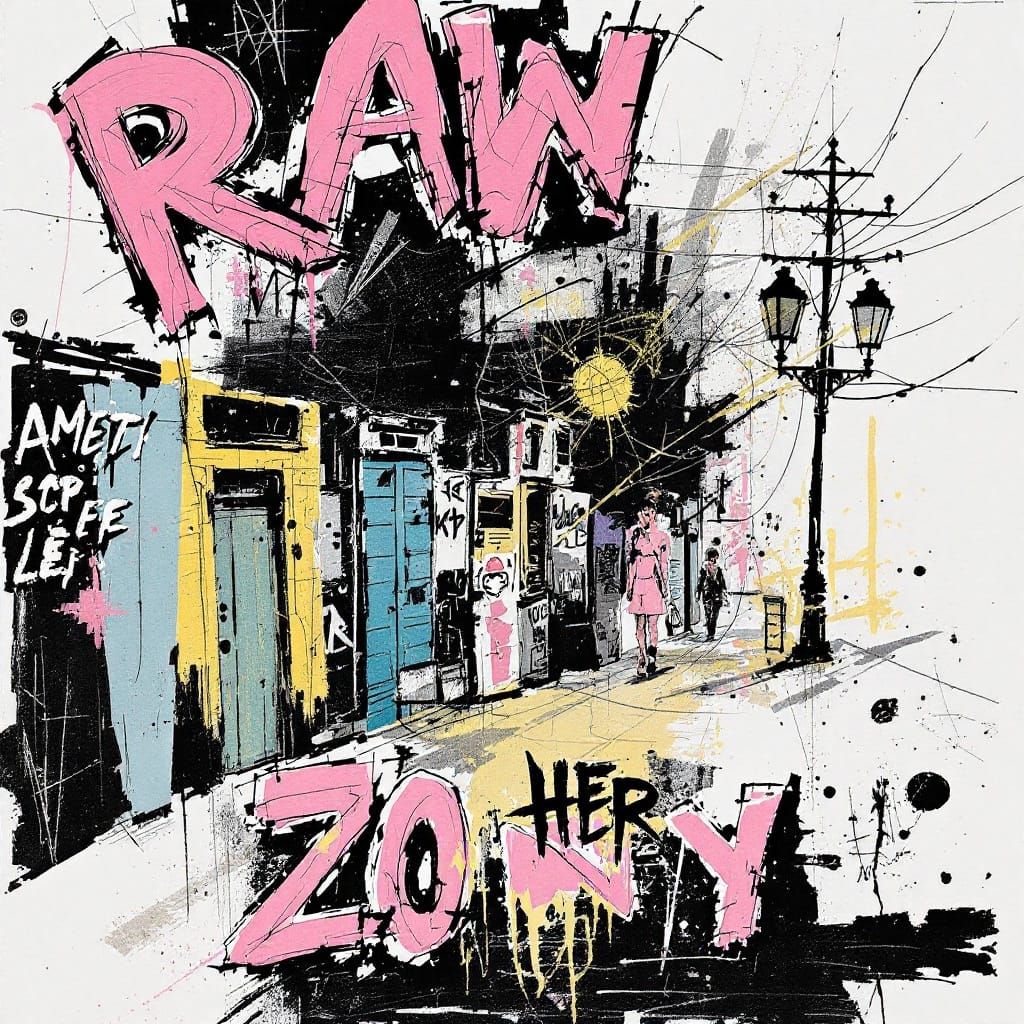 Woman Walking in Street: Basquiat-Reid Collage Art