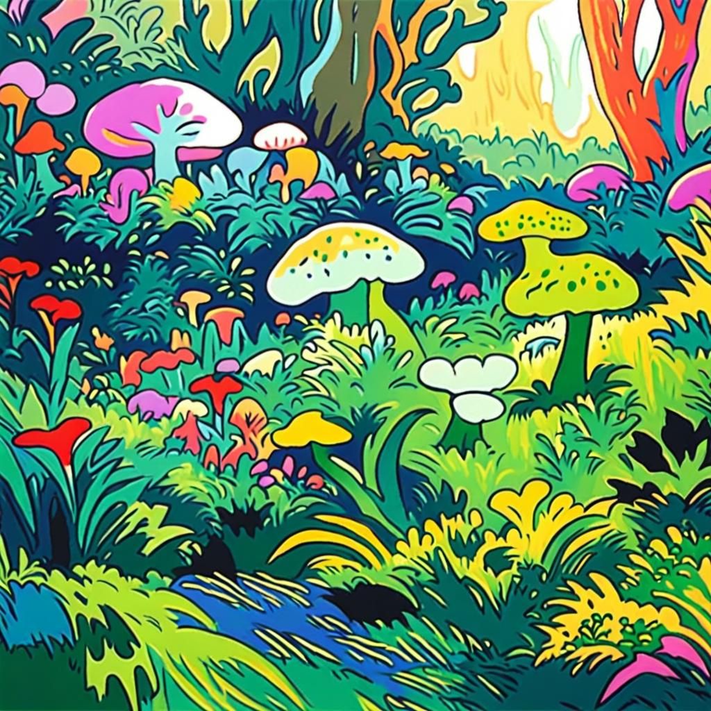 Lime Stone Mushroom in Fauvist Fantasy Art