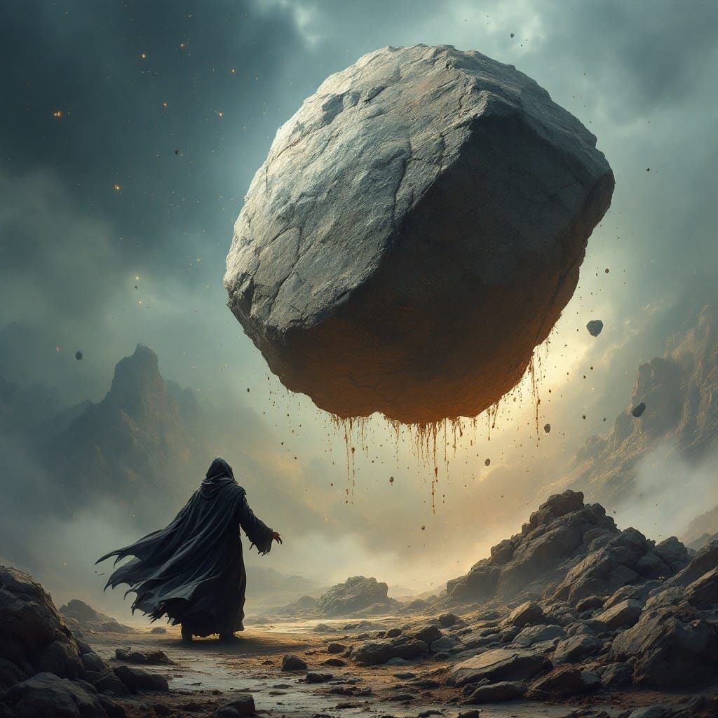 A Powerful Mage Levitates a Massive Boulder in a Chaotic, Ma...