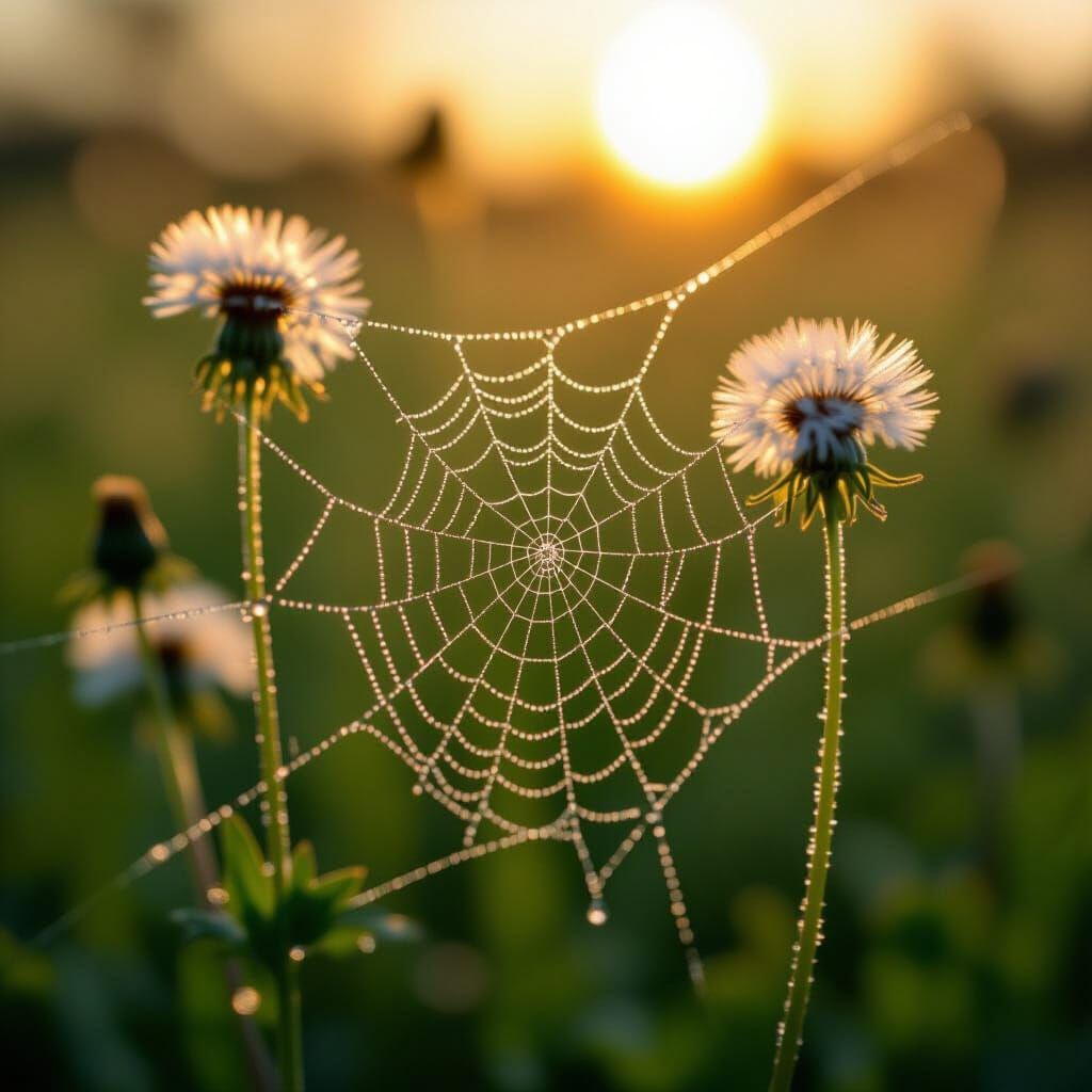 Dew-Kissed Spiderweb in Golden Morning Light
