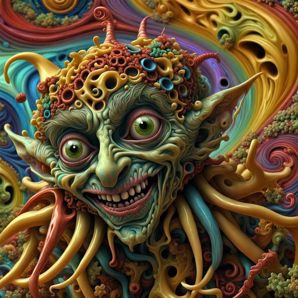 Surreal Goblin Jester in Fractal Impasto Style