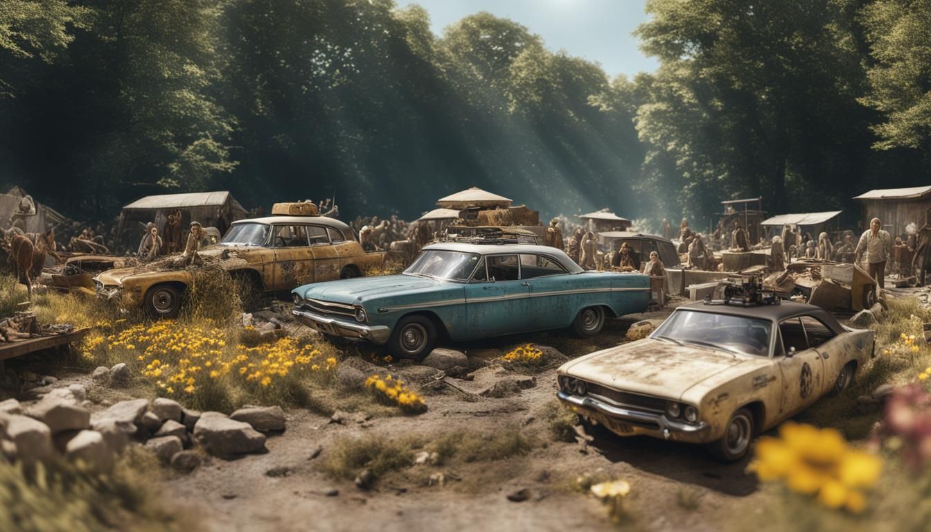 Hyperrealistic Woodstock Diorama in Matte Painting Style