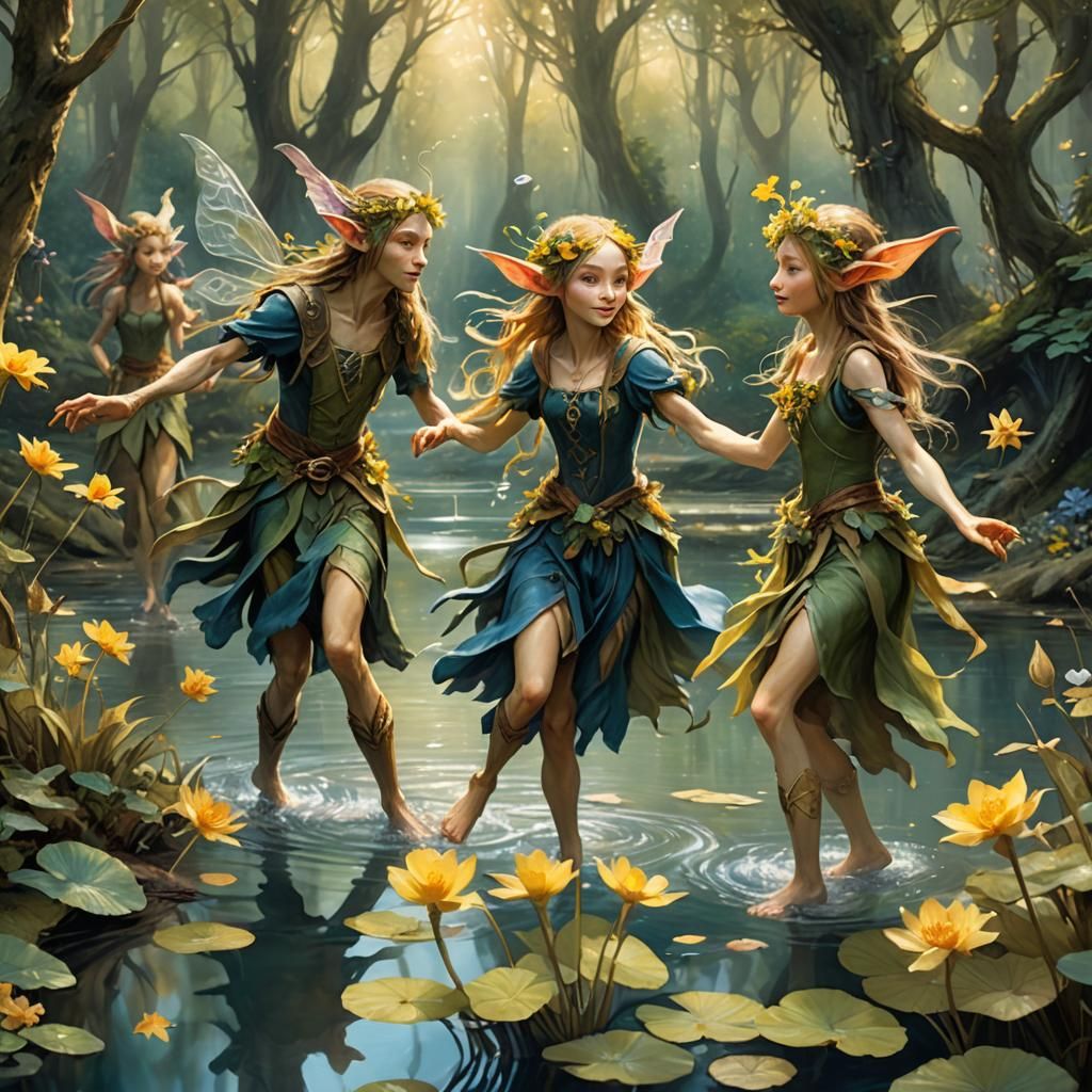 Elves Dancing in Forest: Fantasy Concept Art