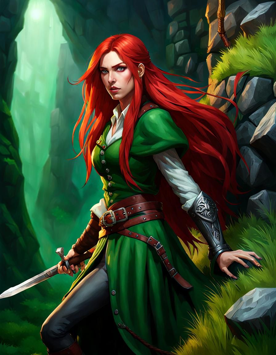 Red-Haired Thief Climbs to Treasure in Dungeon