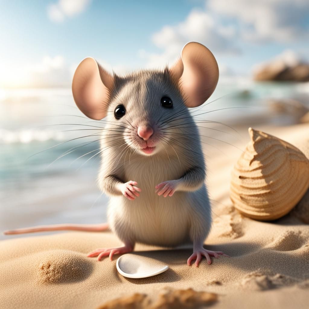 Cute Mouse on a Beach Adventure