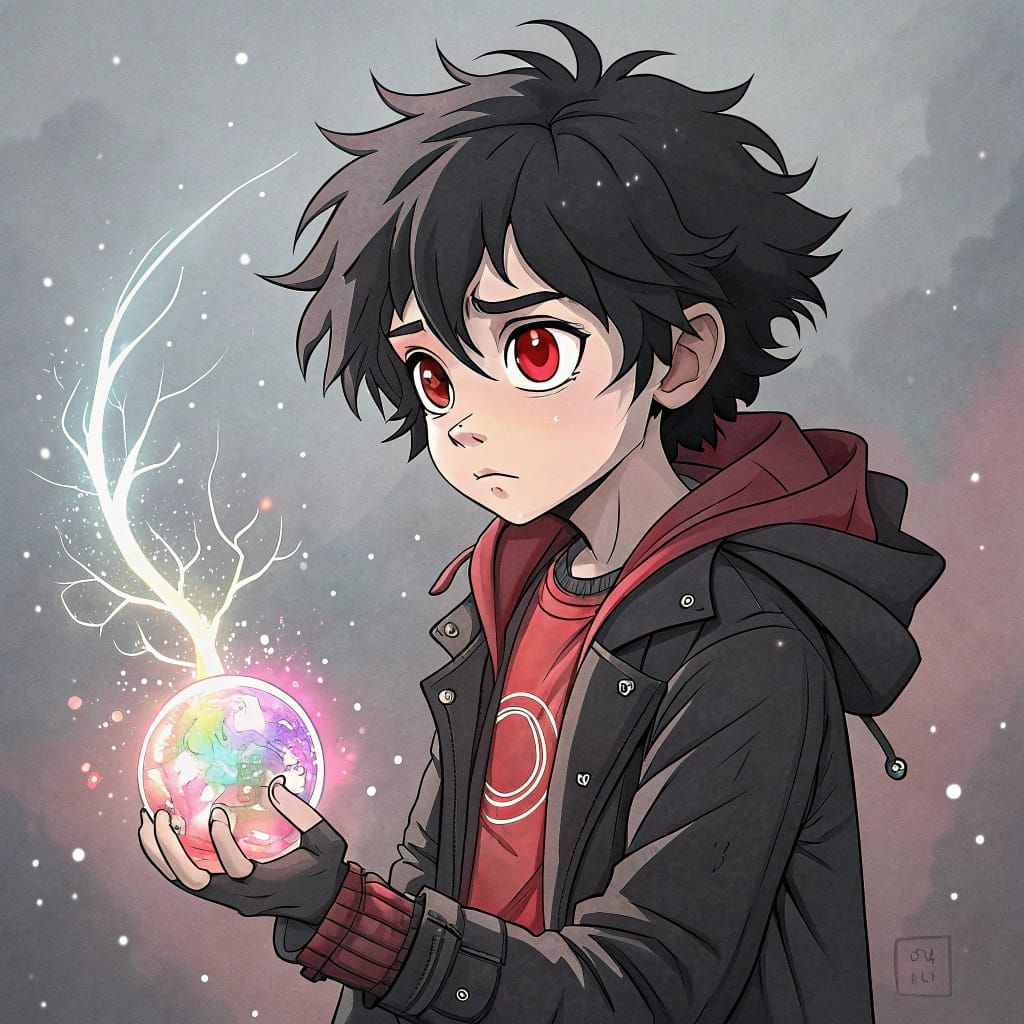 Melancholic Adolescent Boy with Prismatic Orb