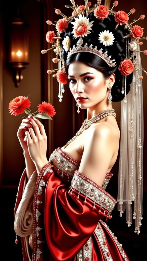 Portrait of a Beautiful Caucasian Woman in Elaborate Costume