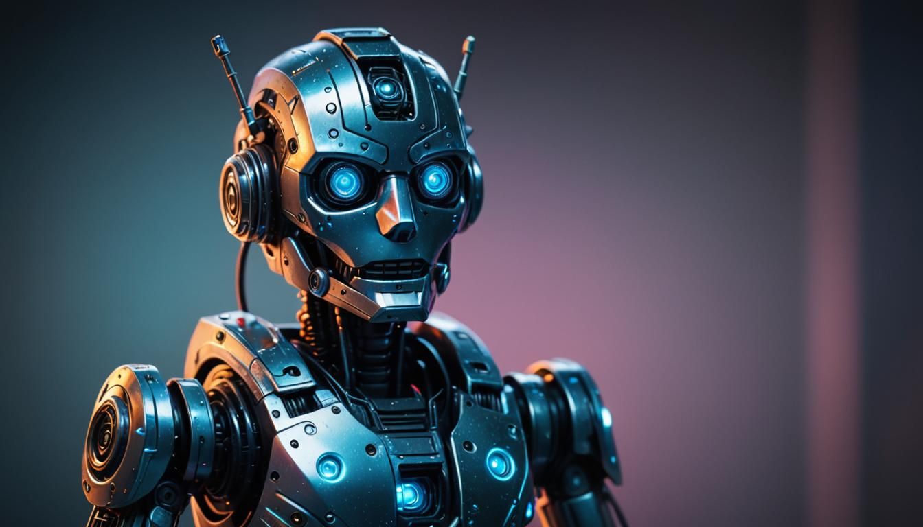 Sci-Fi Toy Robot with Holographic Glow in HDR