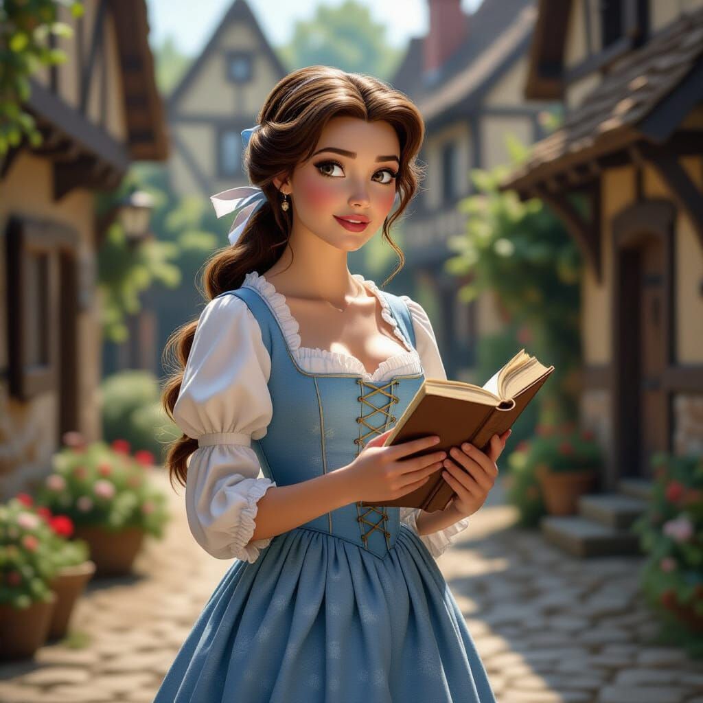 Belle Walking With Book in Village