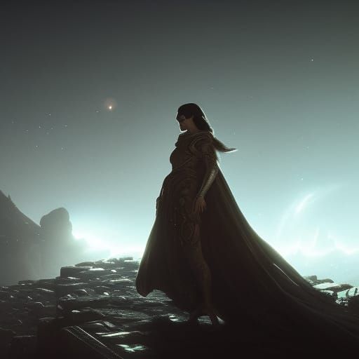 Cat-Eyed Woman on the Moon: Dark Fantasy Art