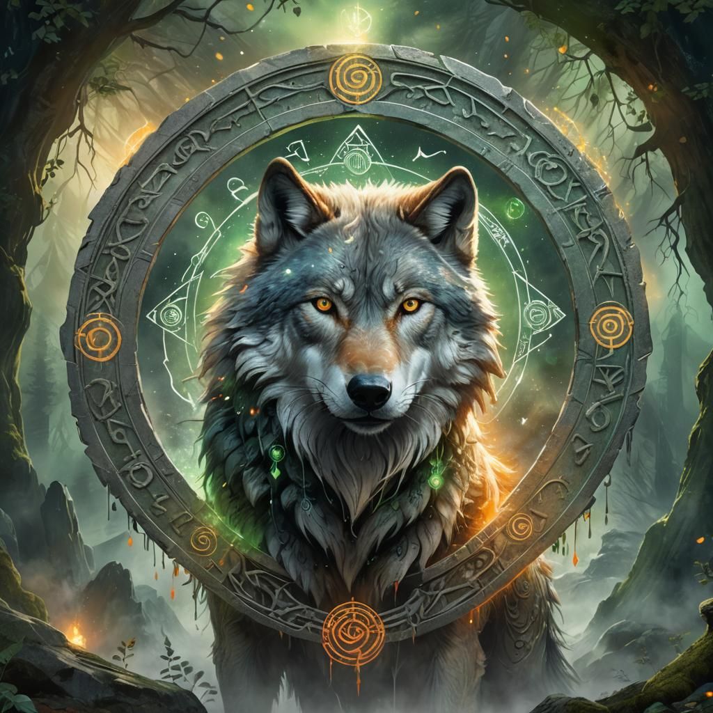 Mystical Grey Wolf in Watercolor Fantasy Style