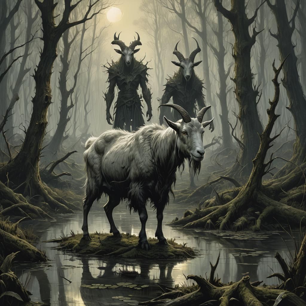 Humanoid Goat Monster in Swamp Forest