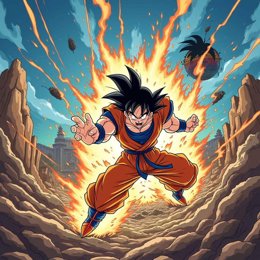 Epic Dragon Ball Z Battle Scene in Vibrant, Dynamic Style