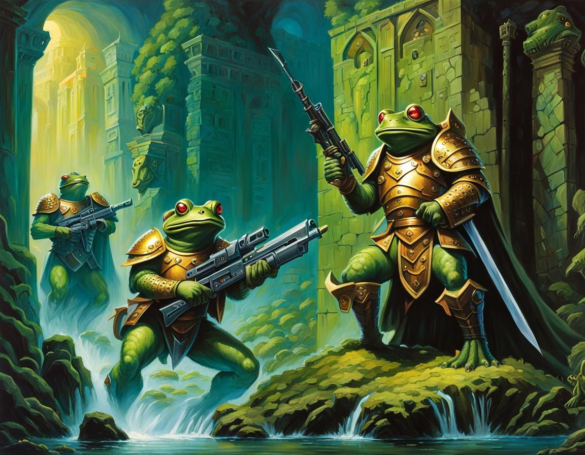 Frogmen Guarding a Fantasy Temple Entrance