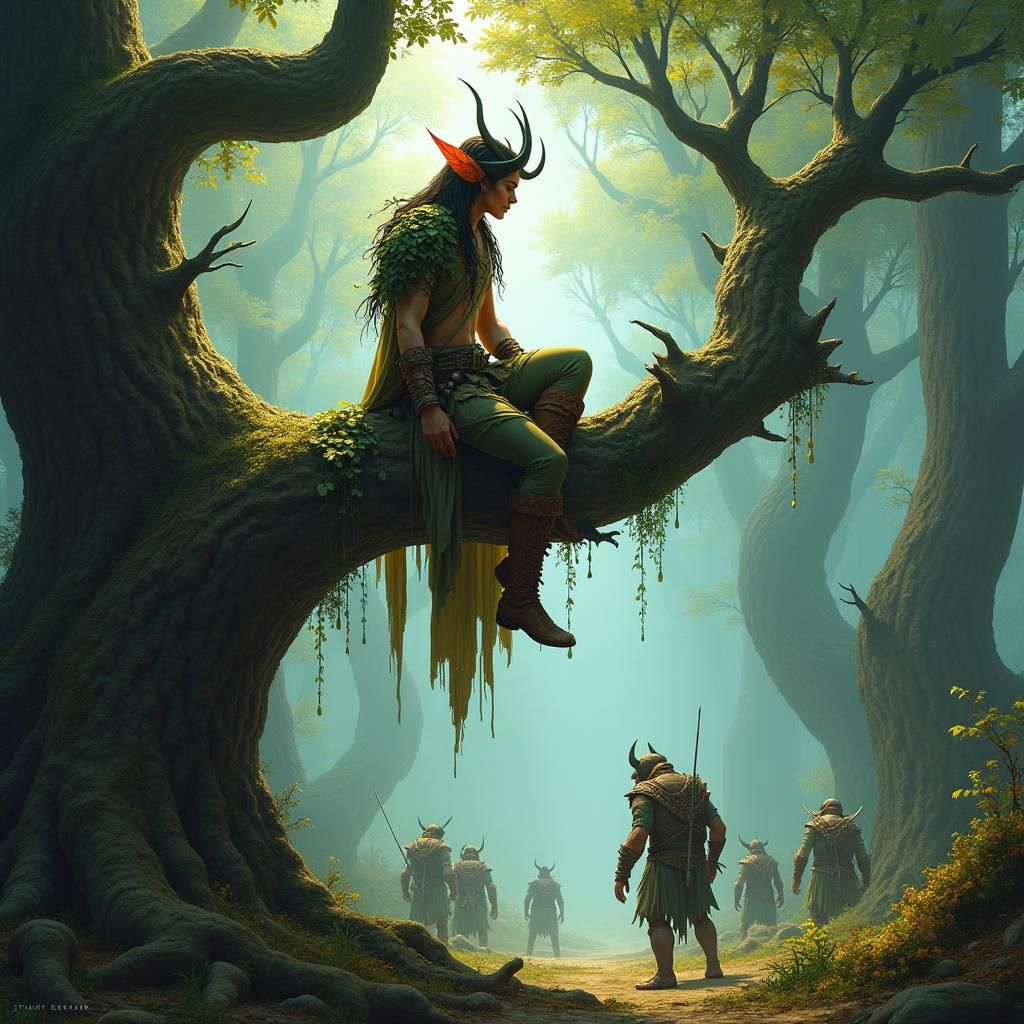 Elven Warrior Hiding from Orcs in Forest