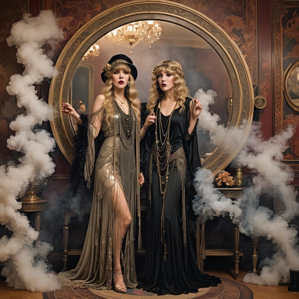 Flapper Conjuring Spell in Art Nouveau Style