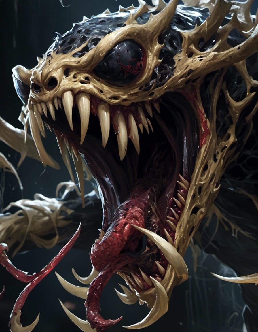 Venom Close-Up: Menacing Bite in Dark Sewer