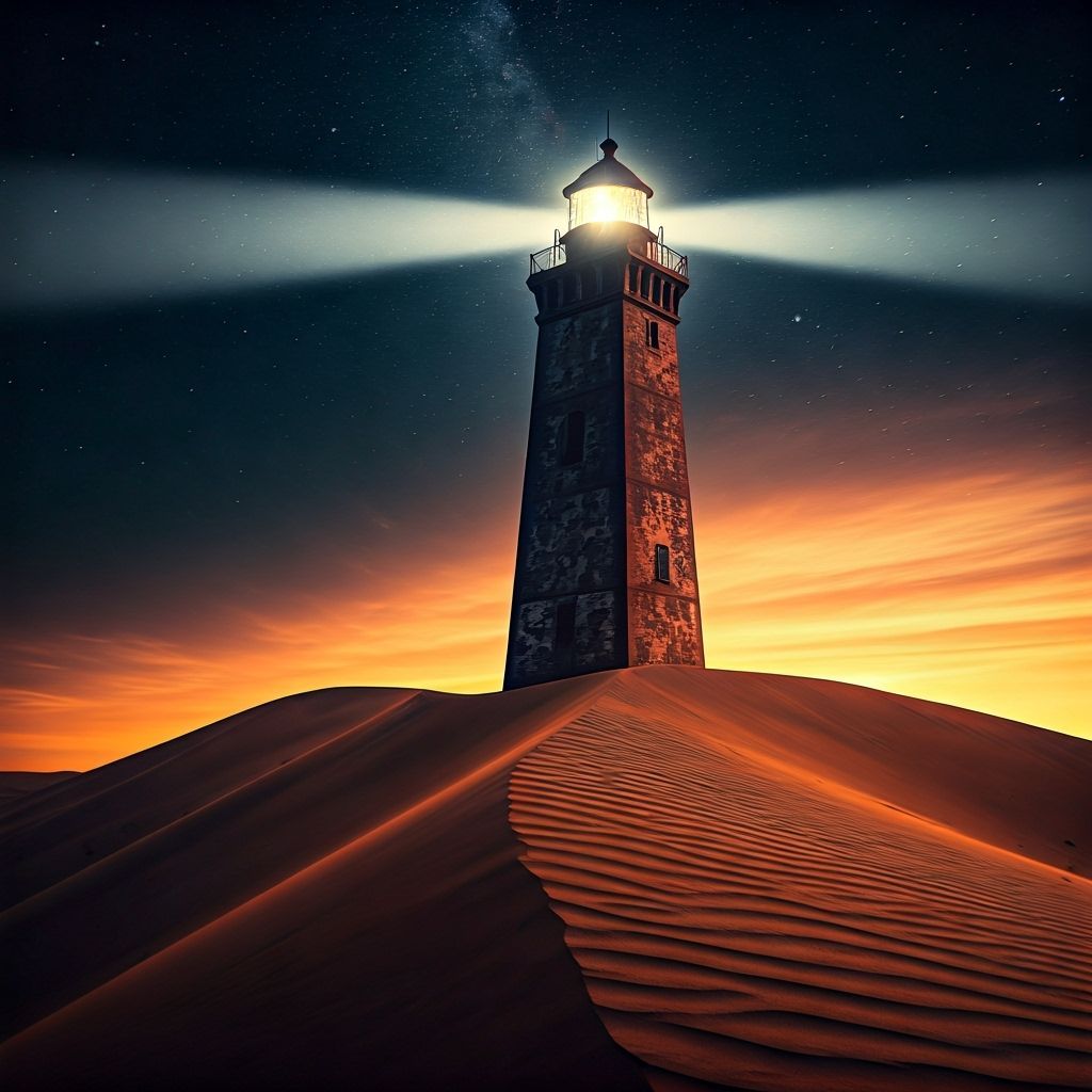 Hyperrealistic Lighthouse Amidst Desert Storm