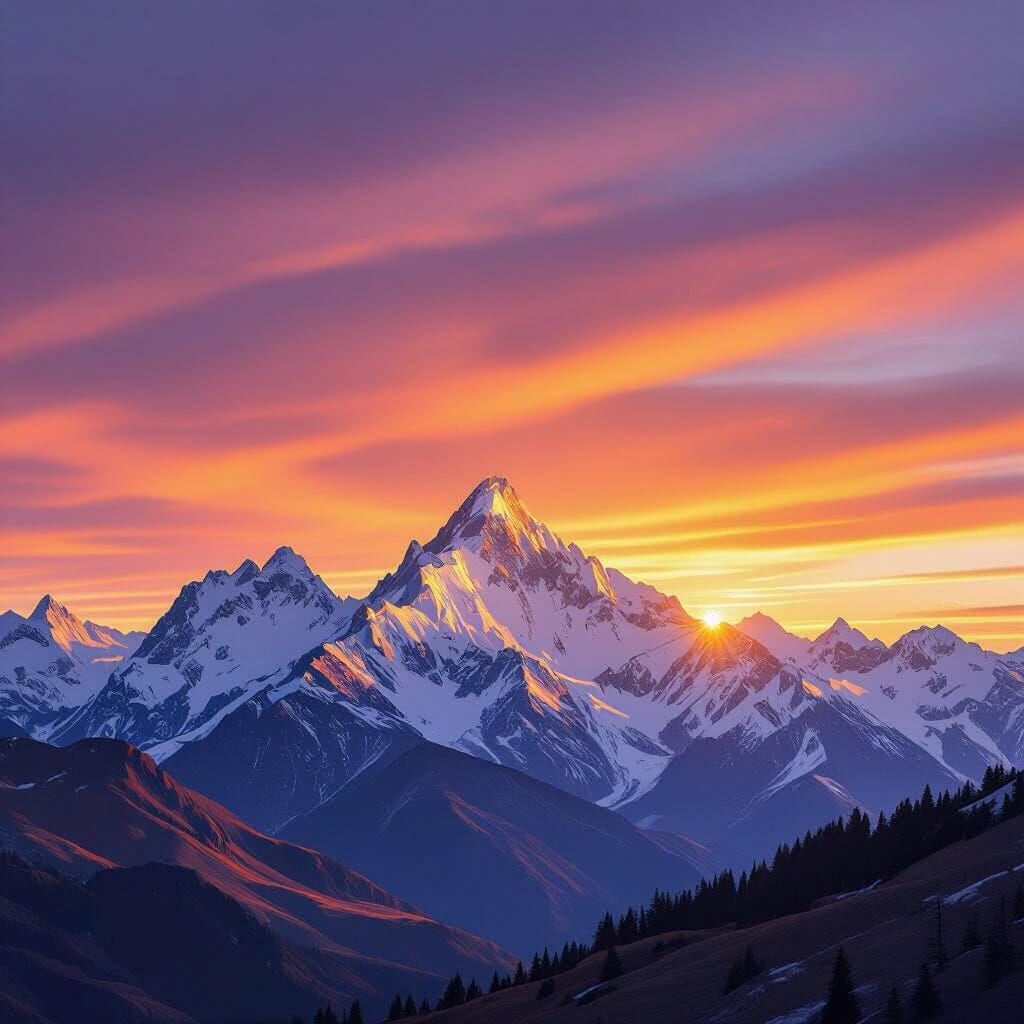 Majestic Mountain Range at Sunrise in Golden Light
