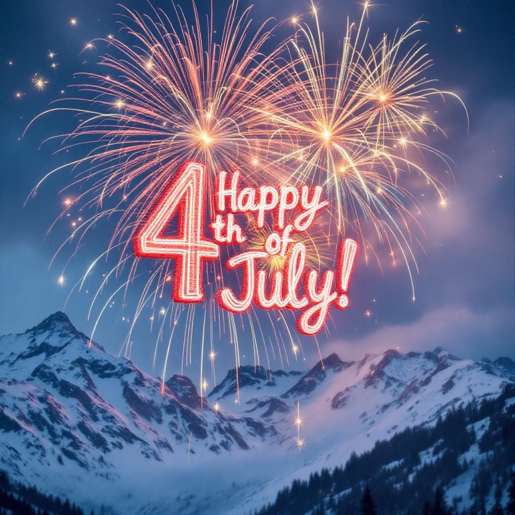 Spectacular 4th of July Fireworks Over Snowy Mountains