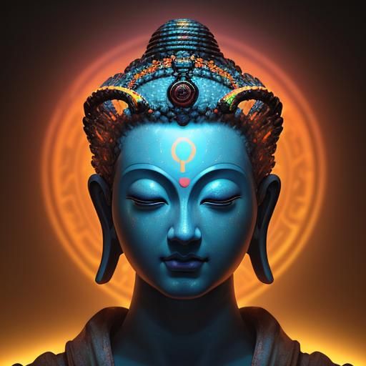 Detailed Buddha Portrait in Splash Art Style