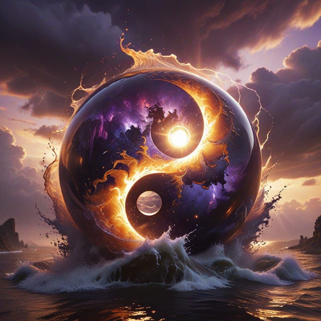 Mystical Yin-Yang Symbol in Hyper-Realistic Cloudscape